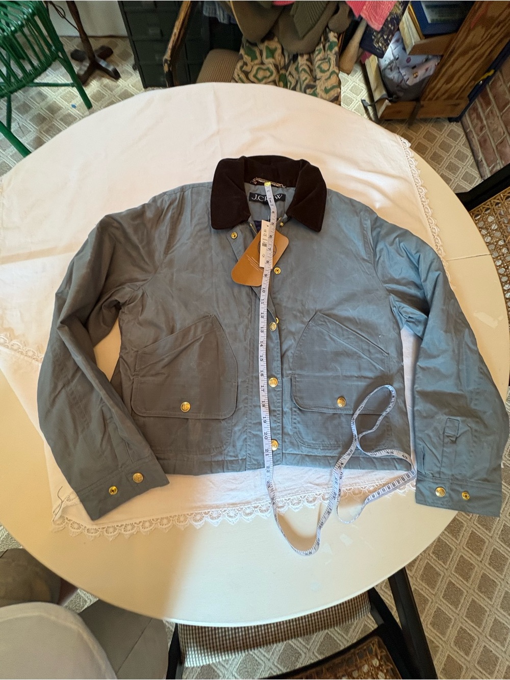 BNWT J. Crew Gray Down Quilted Barn Jacket with Dark Brown Corduroy Collar - Picture 7 of 11